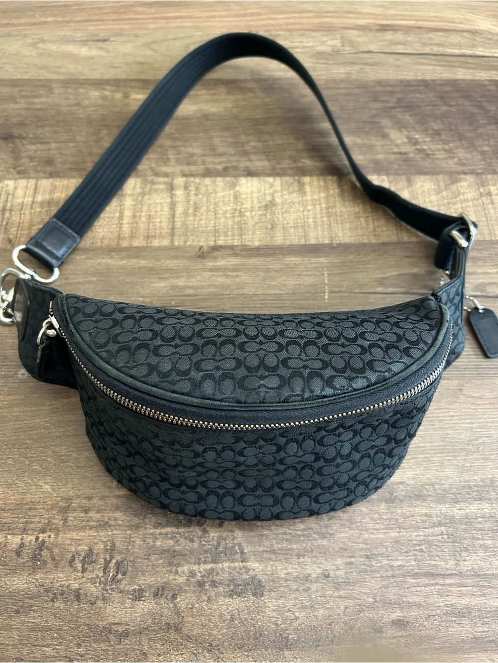 Vintage Coach Black Mini Signature Jacquard Fanny Pack Belt Bag F05093 Y2K